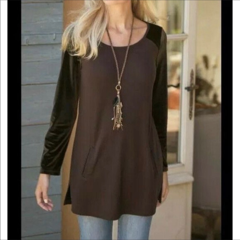 Soft Surroundings Black Tunic Top with Velour/velvet accents